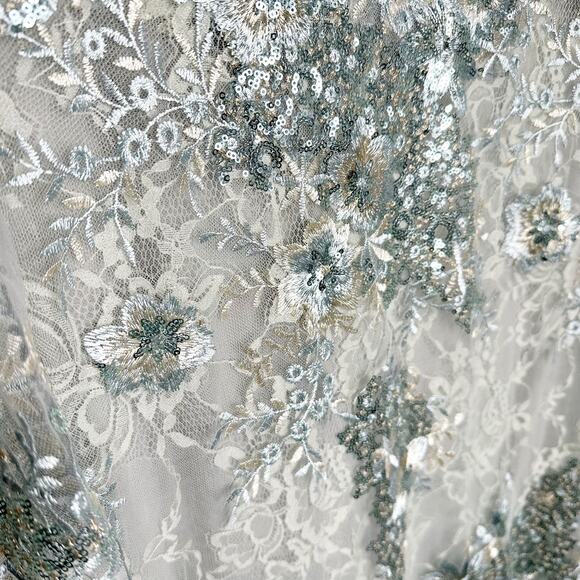 Mac Duggal 67539 Sea Mist Embellished Illusion V Neck Long Sleeve Gown 14 $698 - Picture 7 of 10